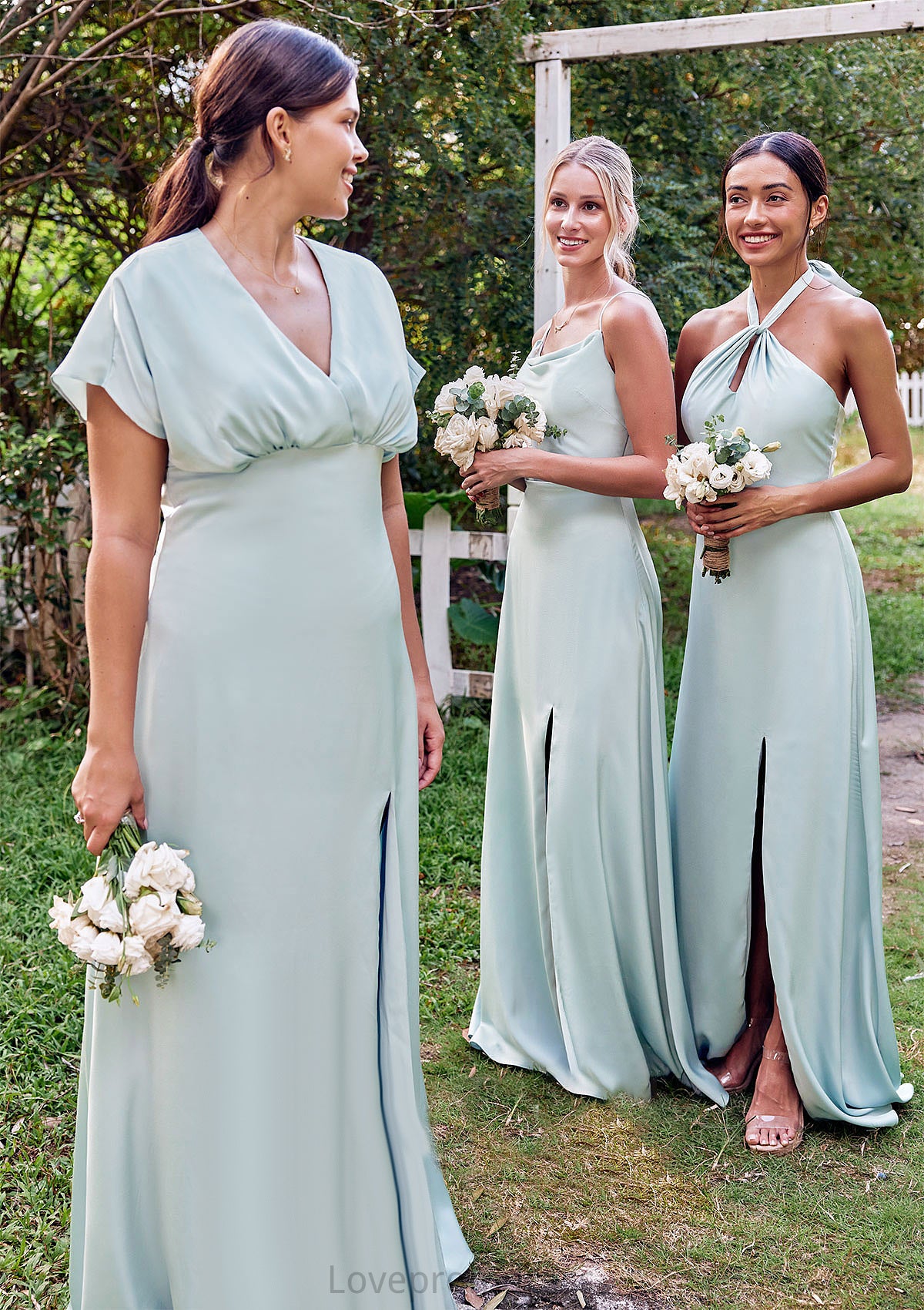 A-line Halter Sleeveless Floor-Length Stretch Satin Bridesmaid Dresses with Split Madilyn DYP0025287