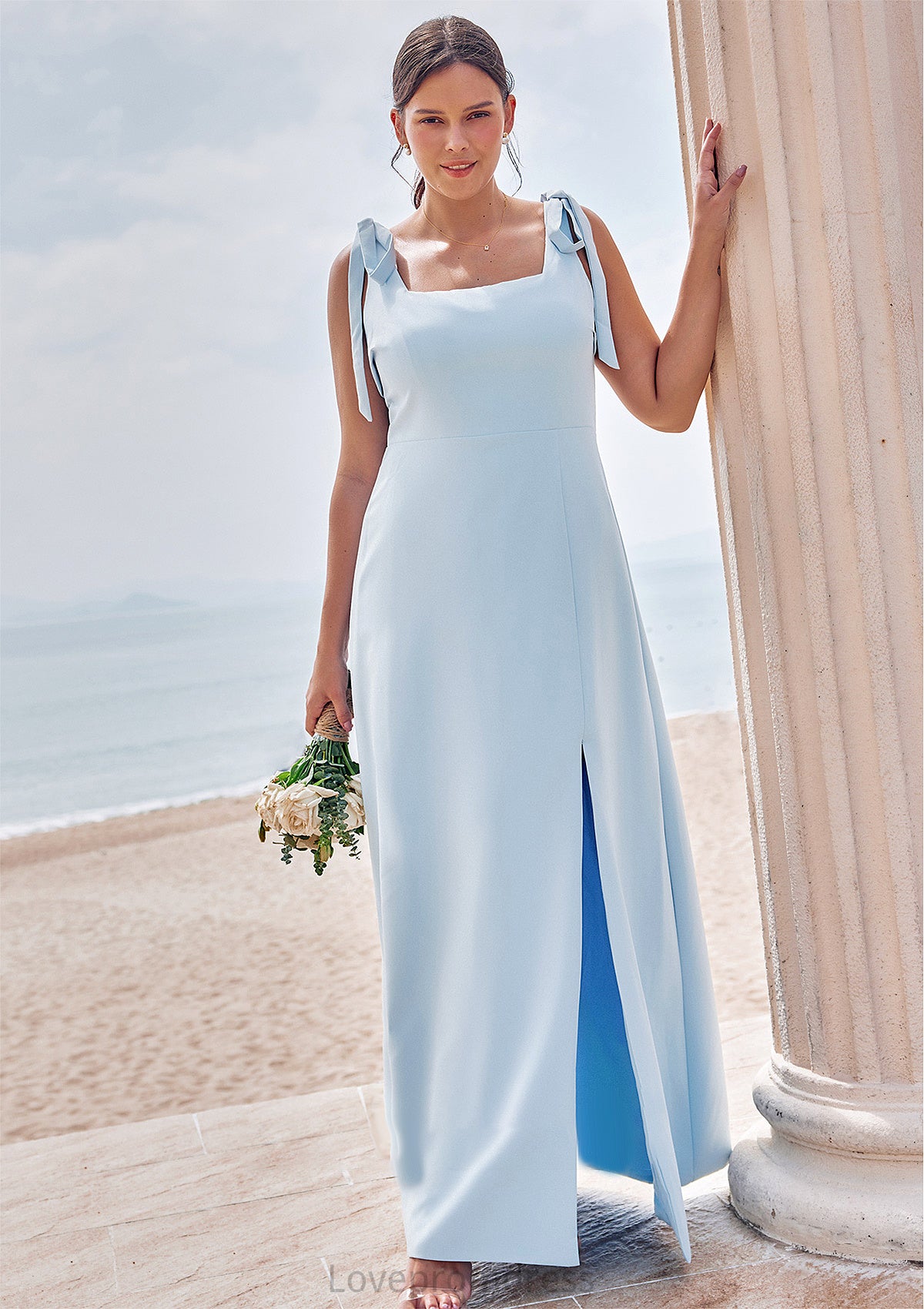 A-line Square Neckline Sleeveless Floor-Length Stretch Crepe Bridesmaid Dresses with Split Mya DYP0025288