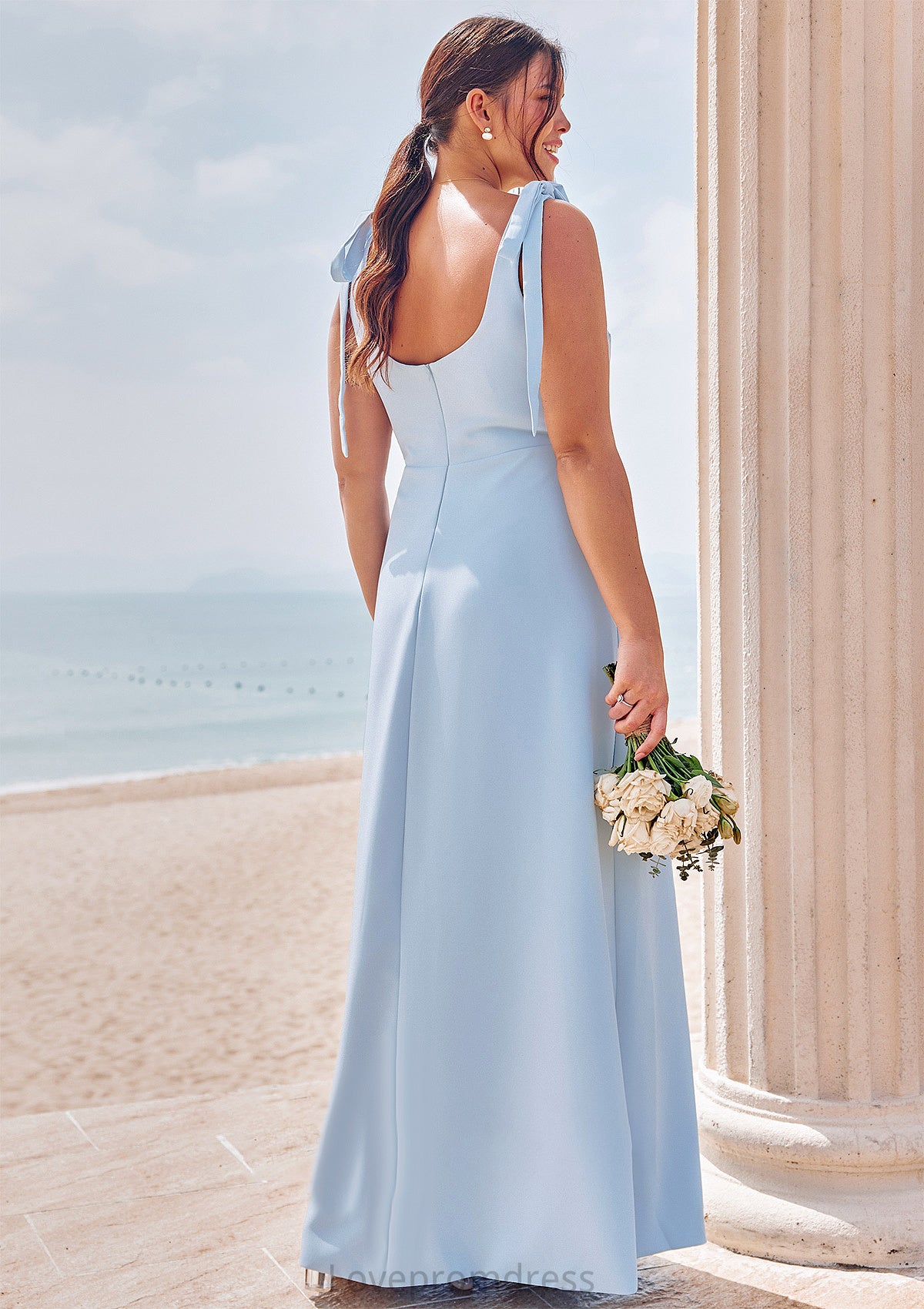 A-line Square Neckline Sleeveless Floor-Length Stretch Crepe Bridesmaid Dresses with Split Mya DYP0025288