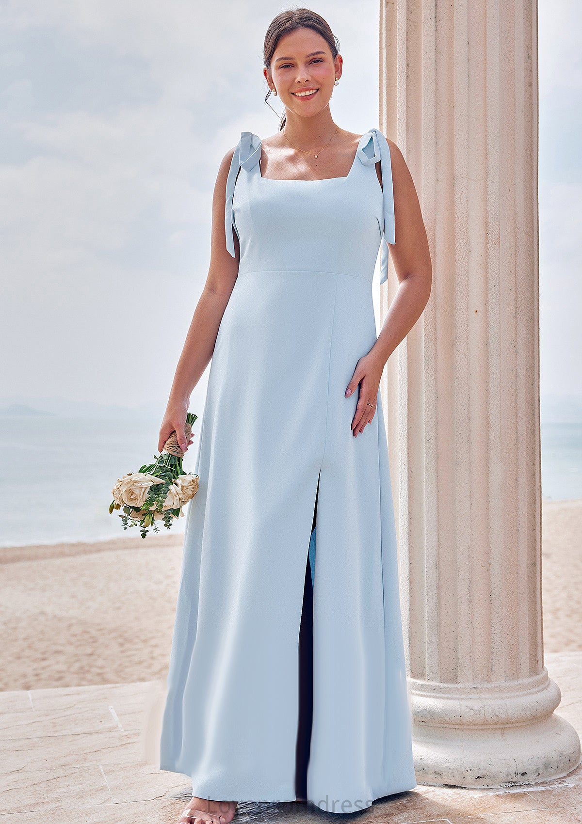 A-line Square Neckline Sleeveless Floor-Length Stretch Crepe Bridesmaid Dresses with Split Mya DYP0025288