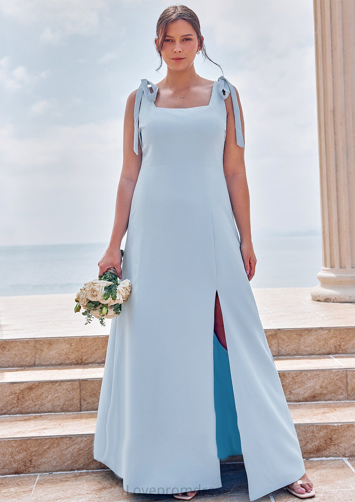 A-line Square Neckline Sleeveless Floor-Length Stretch Crepe Bridesmaid Dresses with Split Mya DYP0025288