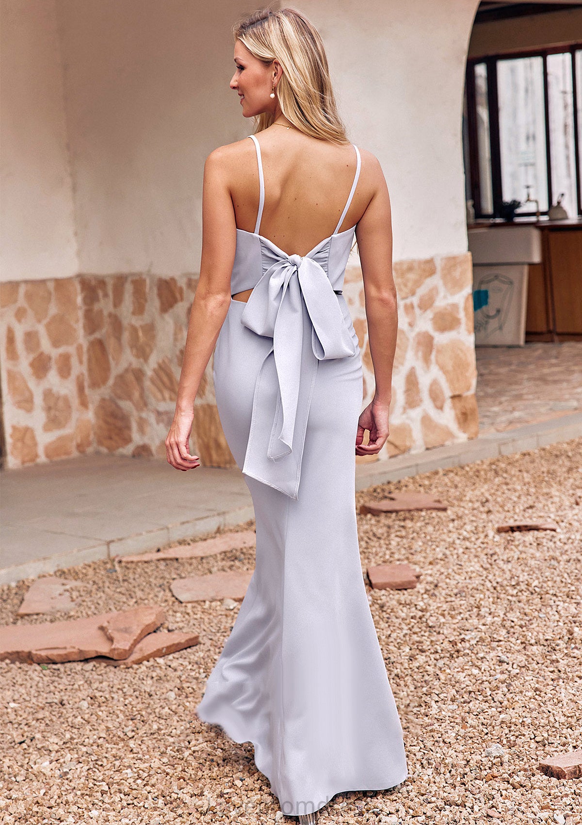 Trumpet/Mermaid Square Neckline Sleeveless Floor-Length Stretch Crepe Bridesmaid Dresses with Bowknot Split Chloe DYP0025300