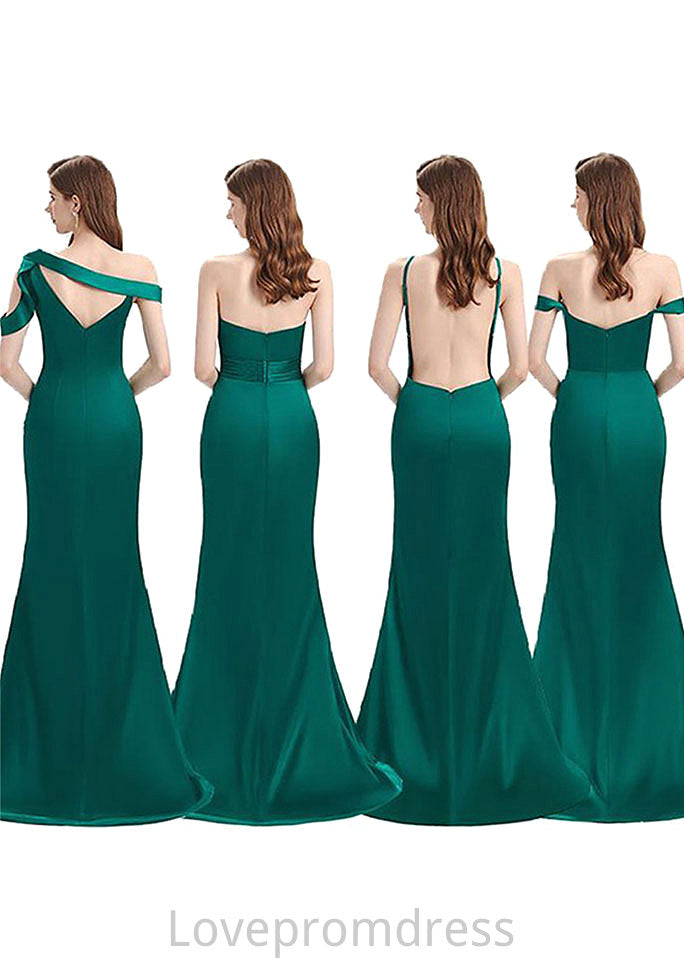 Trumpet/Mermaid Sleeveless Long/Floor-Length Silk like Satin Bridesmaid Dresses With Pleated Split Nathalie DYP0025306