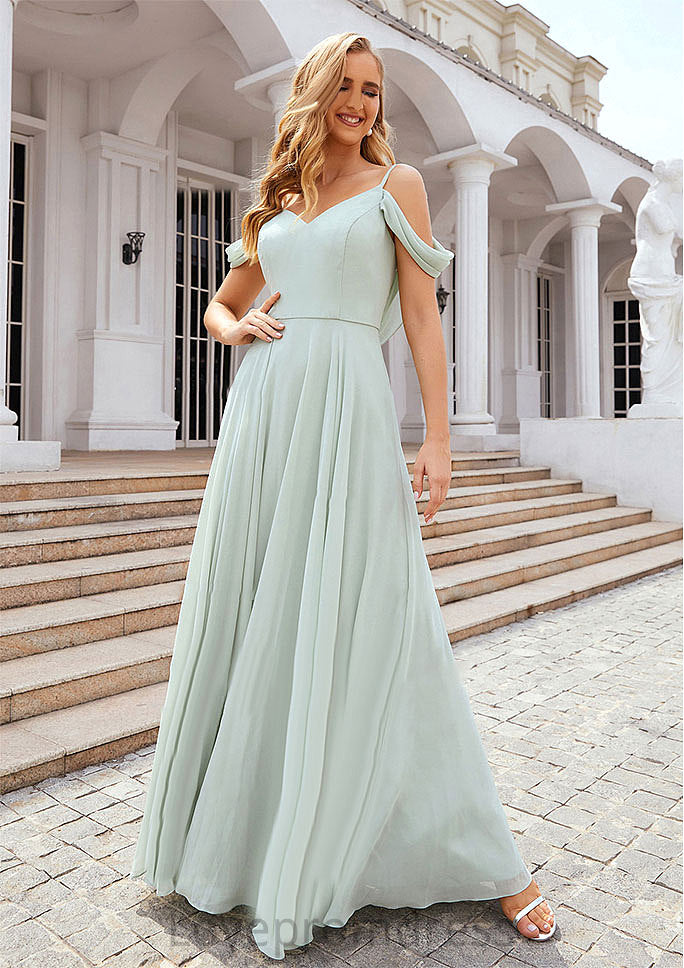 A-line Off-the-Shoulder Sleeveless Long/Floor-Length Chiffon Bridesmaid Dresseses With Pleated Kylie DYP0025307