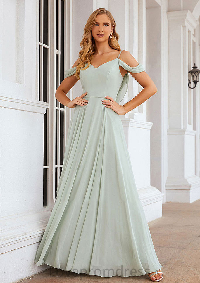 A-line Off-the-Shoulder Sleeveless Long/Floor-Length Chiffon Bridesmaid Dresseses With Pleated Kylie DYP0025307