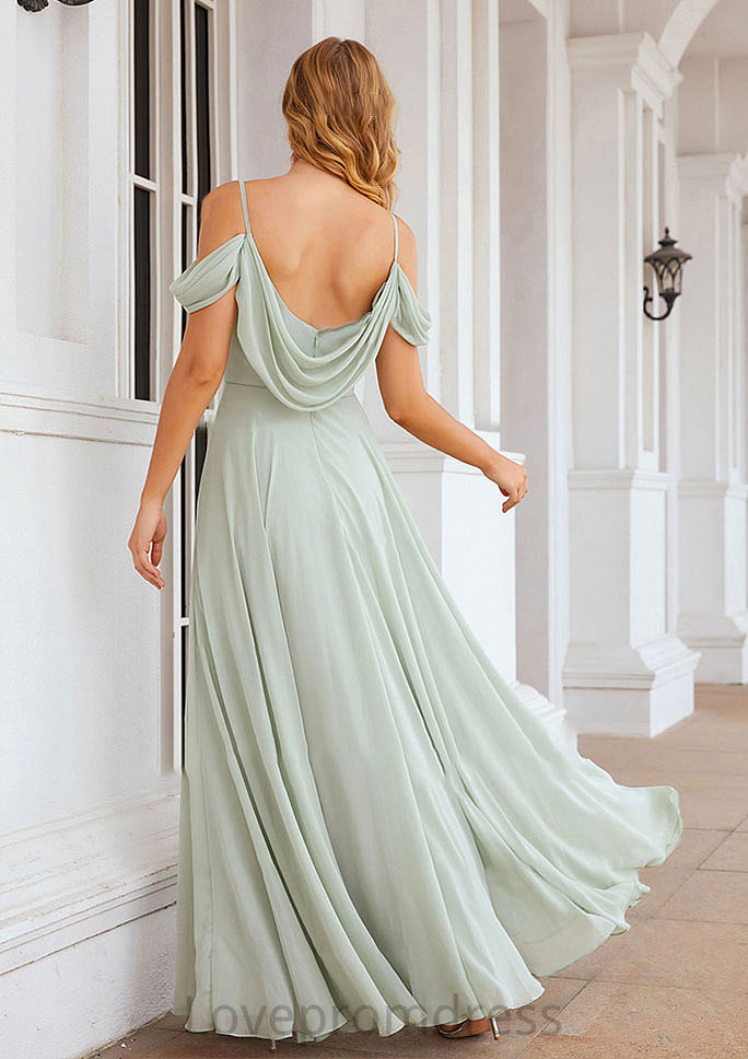 A-line Off-the-Shoulder Sleeveless Long/Floor-Length Chiffon Bridesmaid Dresseses With Pleated Kylie DYP0025307