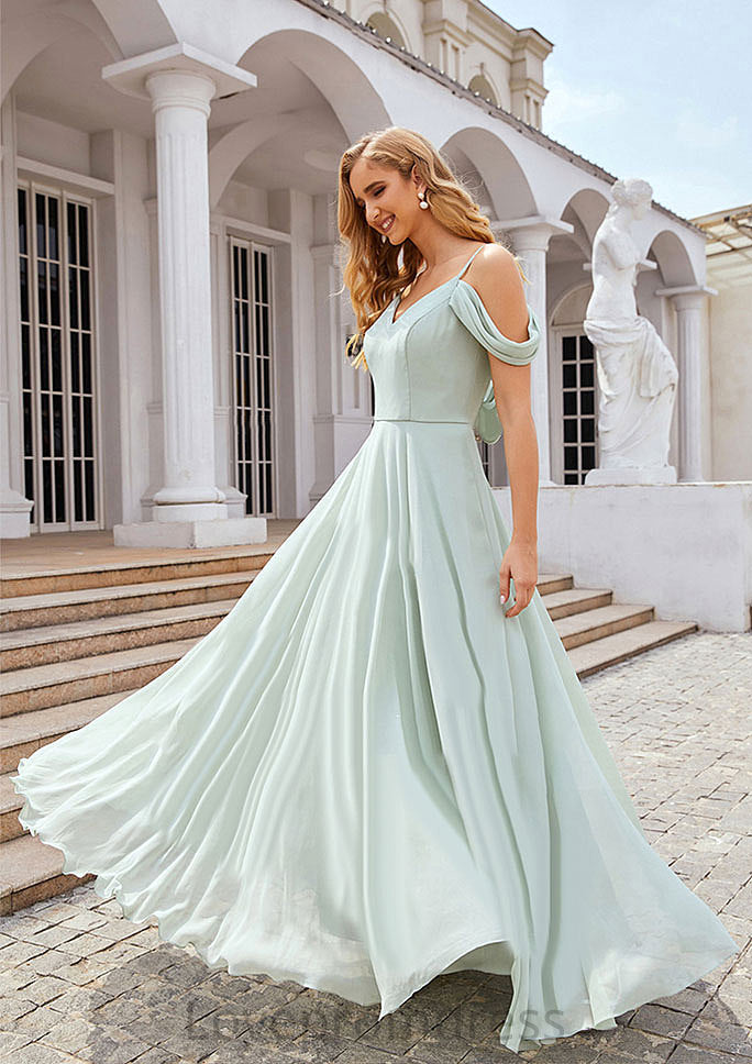 A-line Off-the-Shoulder Sleeveless Long/Floor-Length Chiffon Bridesmaid Dresseses With Pleated Kylie DYP0025307