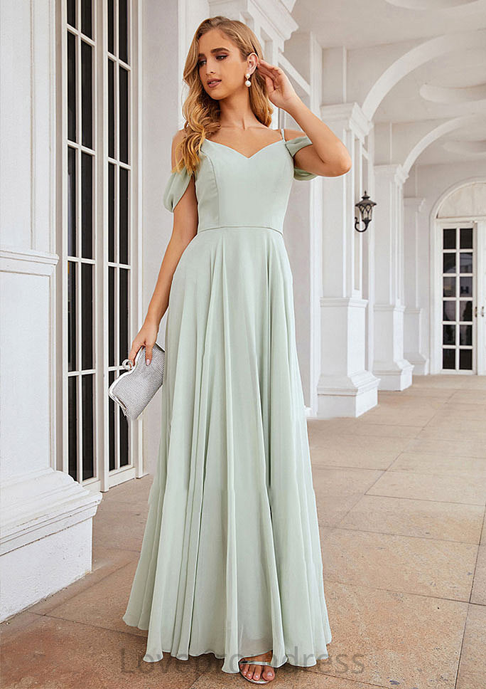 A-line Off-the-Shoulder Sleeveless Long/Floor-Length Chiffon Bridesmaid Dresseses With Pleated Kylie DYP0025307