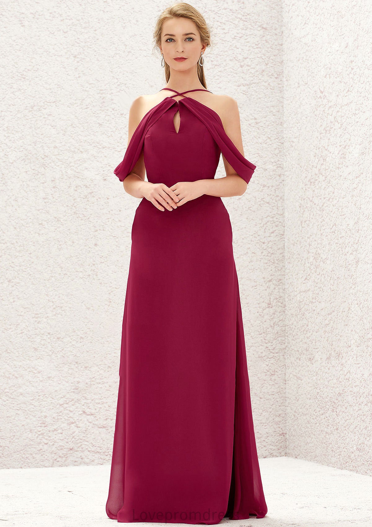 A-line Scalloped Neck Sleeveless Chiffon Long/Floor-Length Bridesmaid Dresses With Pockets Jocelynn DYP0025310