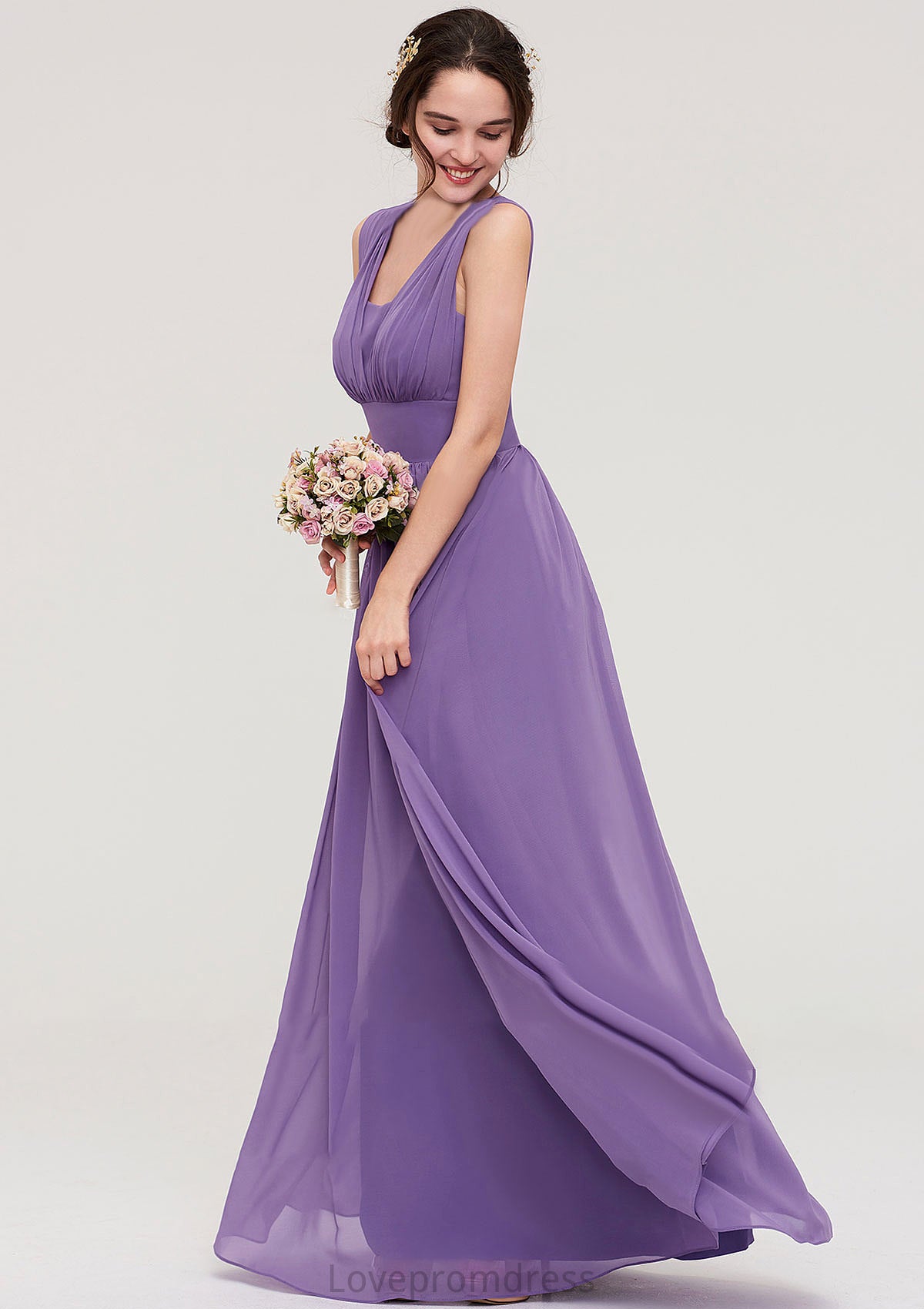 Sleeveless Scalloped Neck Chiffon Long/Floor-Length Bridesmaid Dresseses With Pleated Cornelia DYP0025314