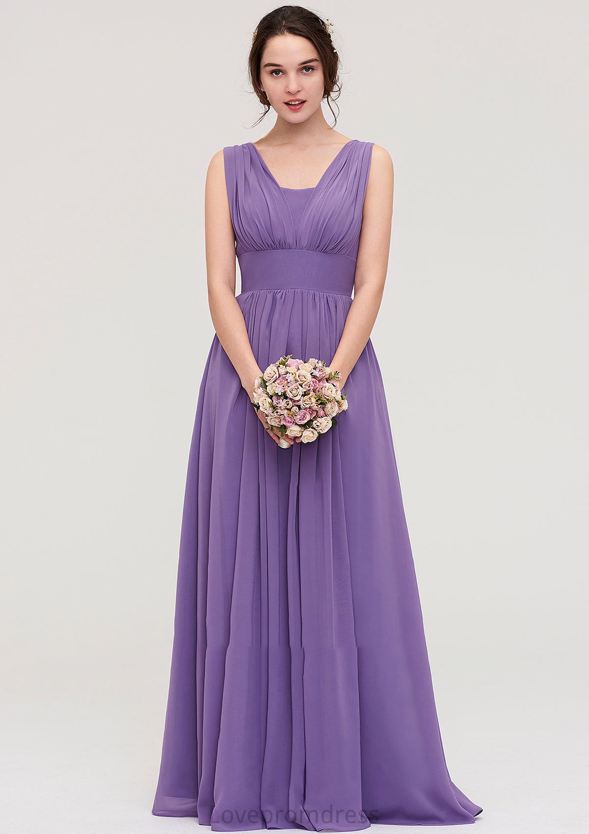 Sleeveless Scalloped Neck Chiffon Long/Floor-Length Bridesmaid Dresseses With Pleated Cornelia DYP0025314