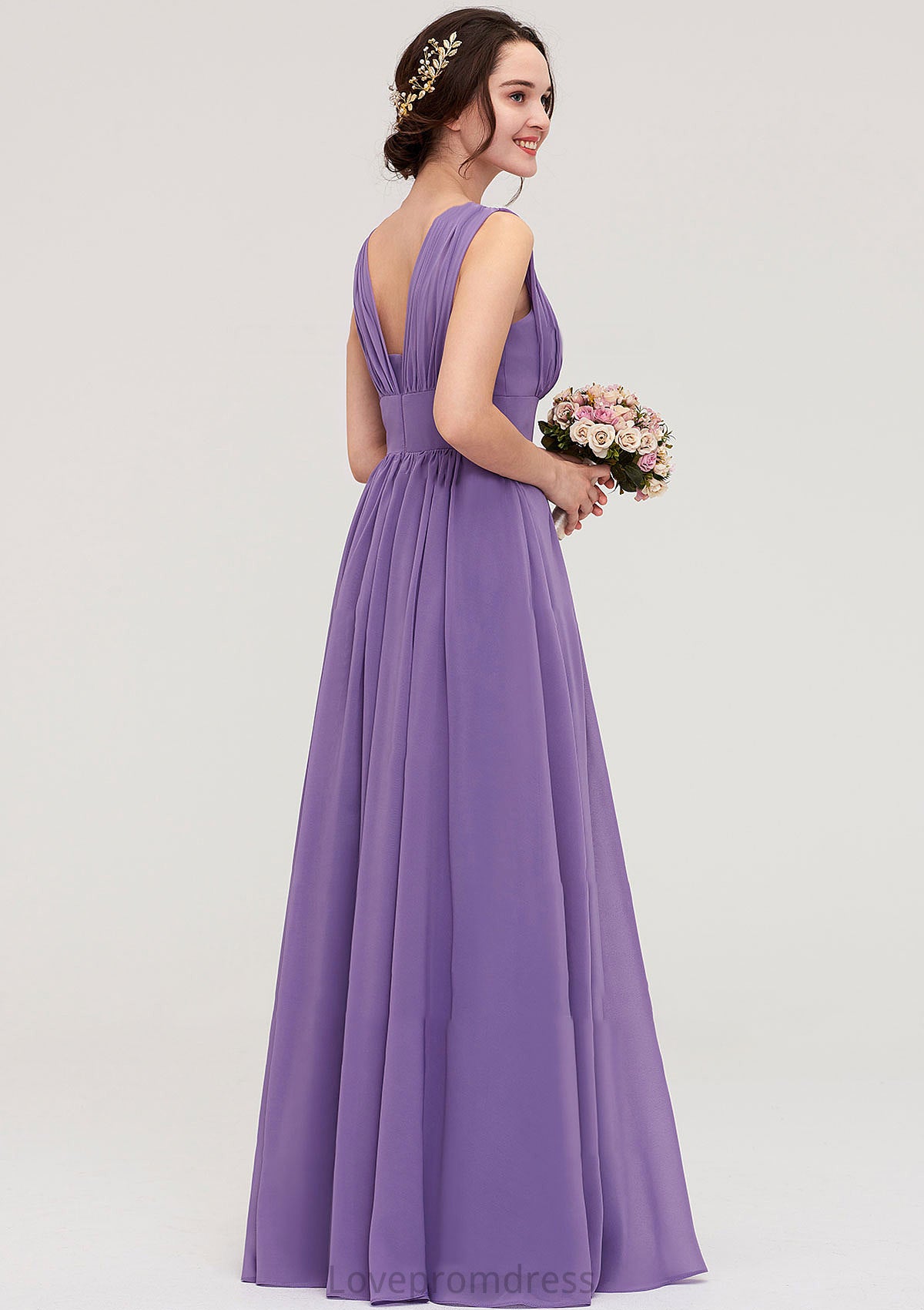 Sleeveless Scalloped Neck Chiffon Long/Floor-Length Bridesmaid Dresseses With Pleated Cornelia DYP0025314