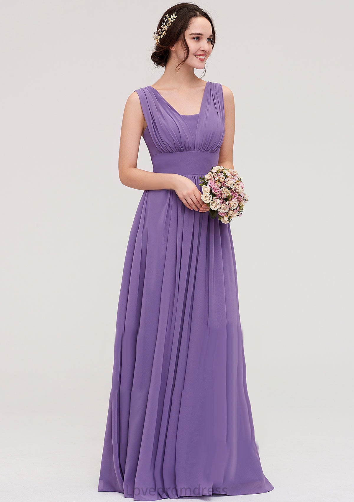 Sleeveless Scalloped Neck Chiffon Long/Floor-Length Bridesmaid Dresseses With Pleated Cornelia DYP0025314