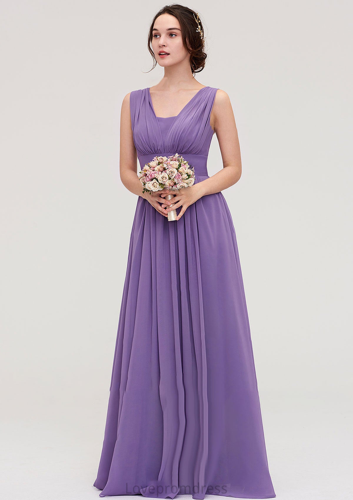 Sleeveless Scalloped Neck Chiffon Long/Floor-Length Bridesmaid Dresseses With Pleated Cornelia DYP0025314