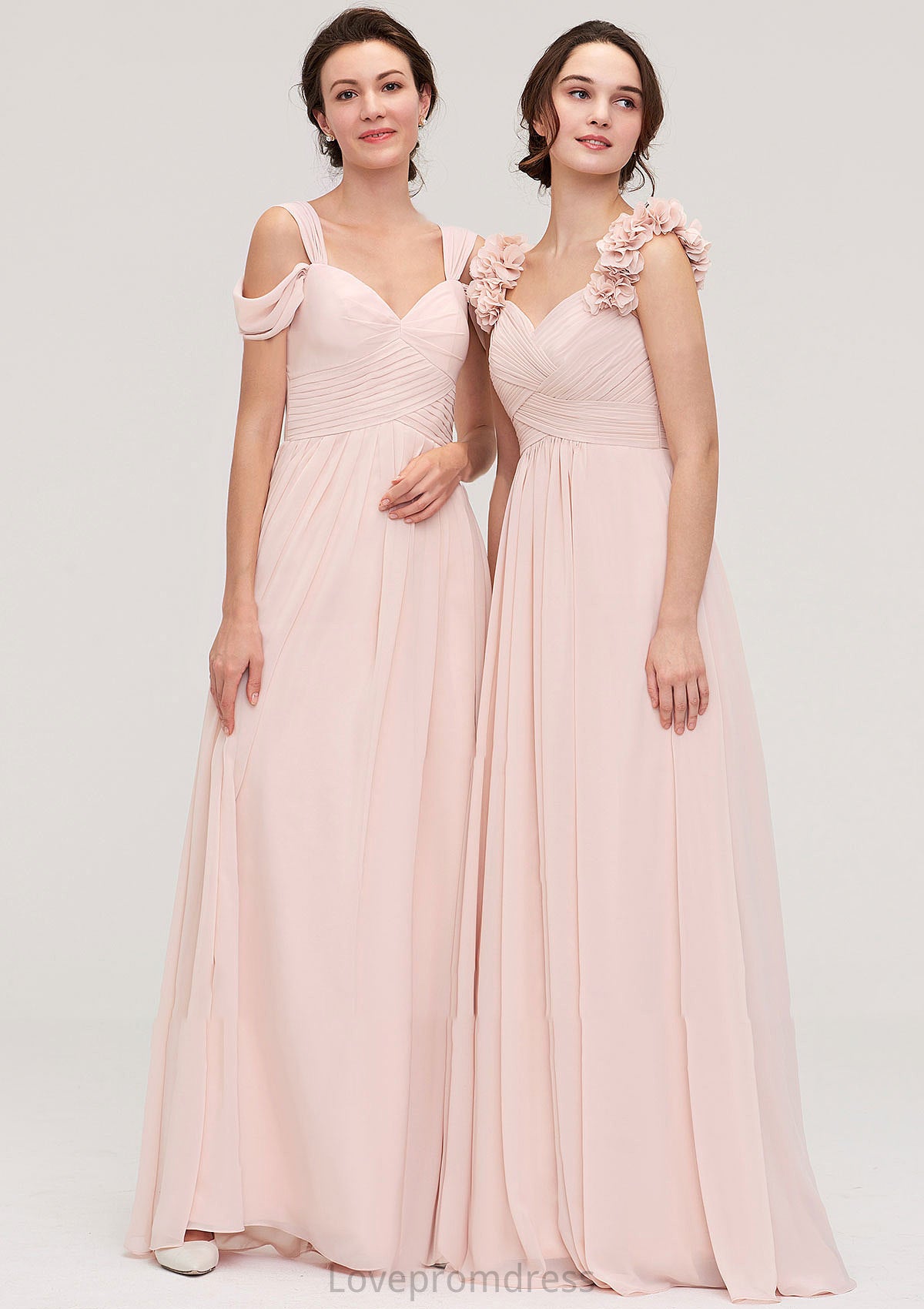 Sweetheart Sleeveless A-line/Princess Chiffon Long/Floor-Length Bridesmaid Dresses With Pleated Shoulder Flower Estrella DYP0025315