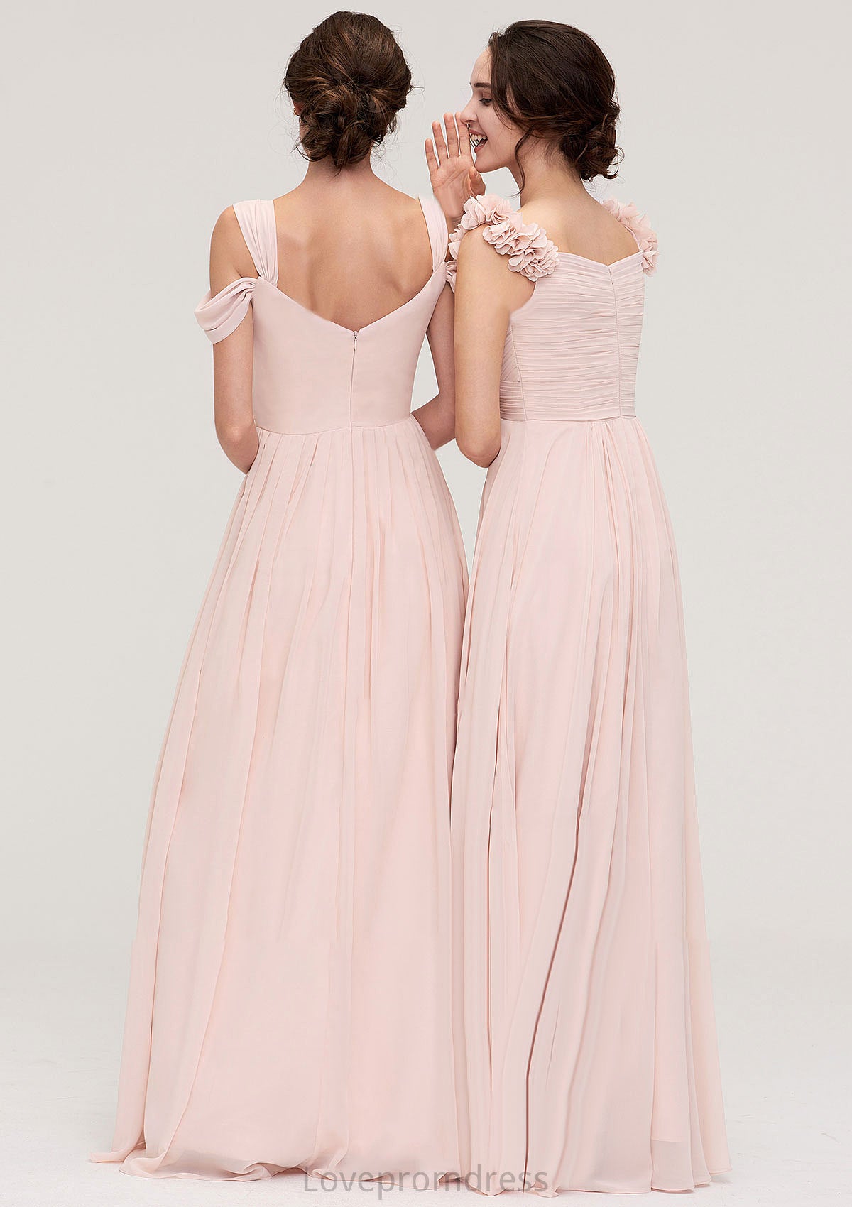 Sweetheart Sleeveless A-line/Princess Chiffon Long/Floor-Length Bridesmaid Dresses With Pleated Shoulder Flower Estrella DYP0025315