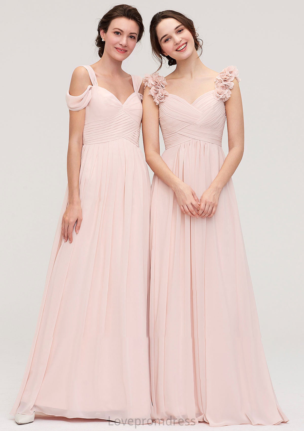 Sweetheart Sleeveless A-line/Princess Chiffon Long/Floor-Length Bridesmaid Dresses With Pleated Shoulder Flower Estrella DYP0025315