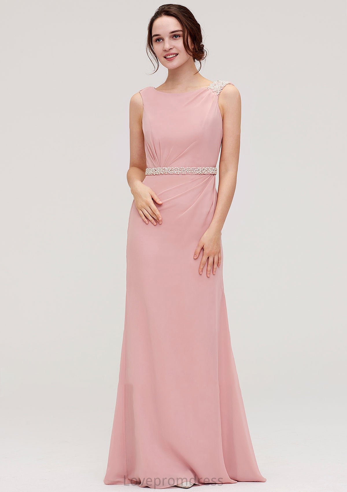 Sleeveless Sheath/Column Long/Floor-Length Chiffon Bridesmaid Dresses With Waistband Beading Lauretta DYP0025317