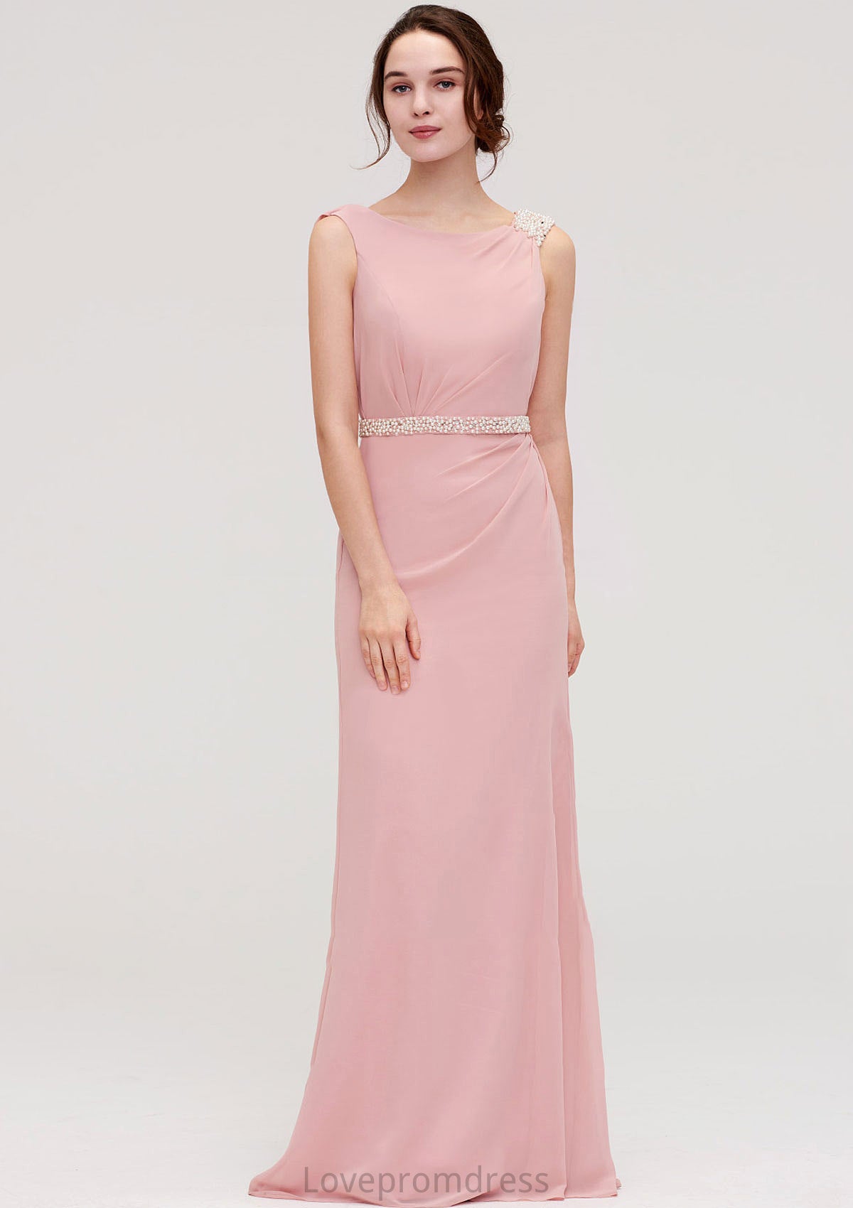 Sleeveless Sheath/Column Long/Floor-Length Chiffon Bridesmaid Dresses With Waistband Beading Lauretta DYP0025317