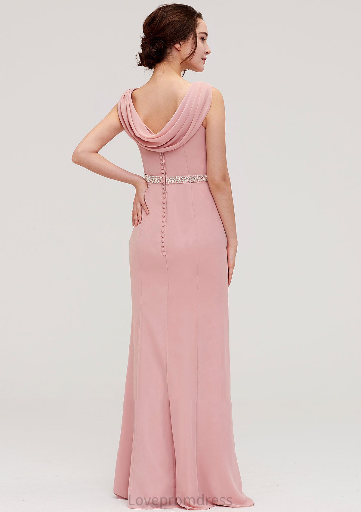 Sleeveless Sheath/Column Long/Floor-Length Chiffon Bridesmaid Dresses With Waistband Beading Lauretta DYP0025317