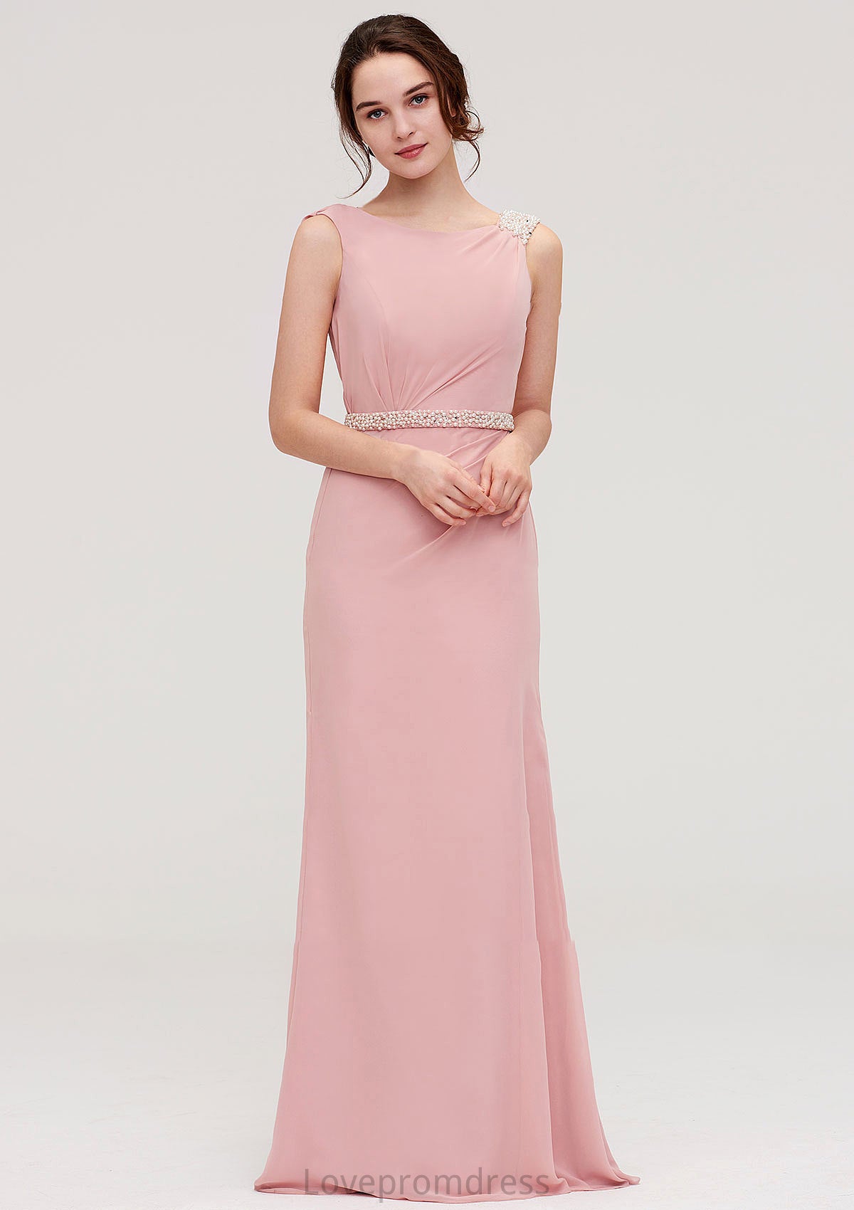 Sleeveless Sheath/Column Long/Floor-Length Chiffon Bridesmaid Dresses With Waistband Beading Lauretta DYP0025317