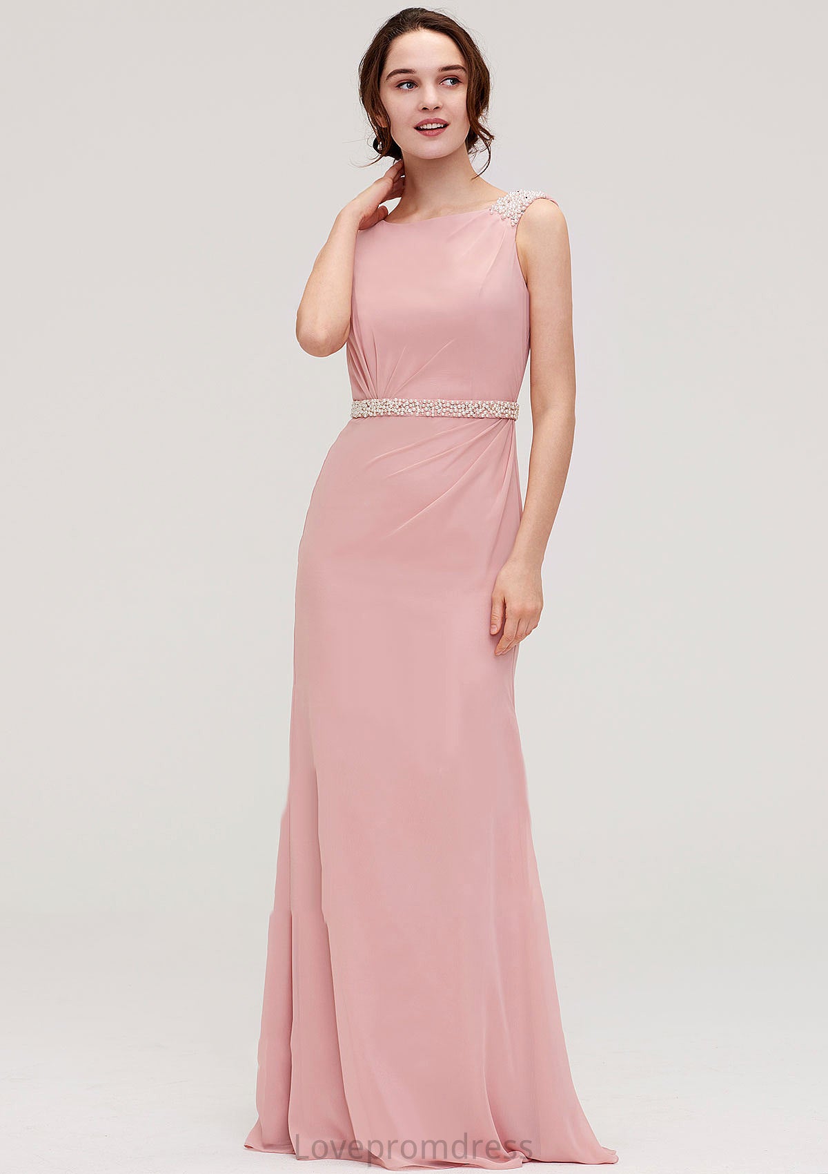 Sleeveless Sheath/Column Long/Floor-Length Chiffon Bridesmaid Dresses With Waistband Beading Lauretta DYP0025317