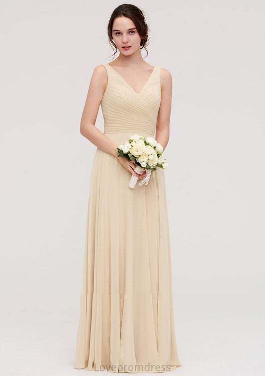 A-line/Princess V Neck Long/Floor-Length A-line/Princess Chiffon Bridesmaid Dresses With Sashes Pleated Jaylene DYP0025322