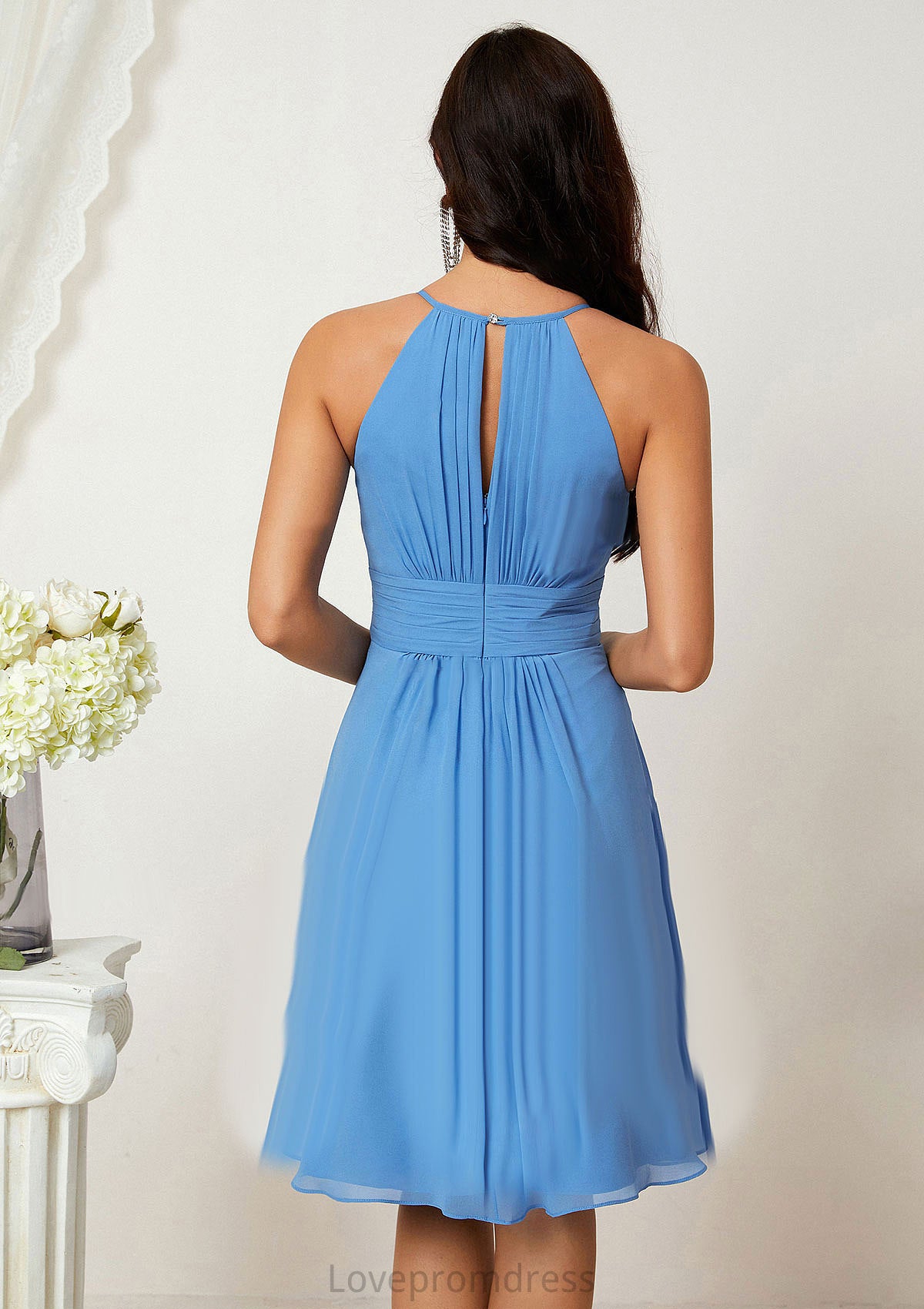 A-line Halter Sleeveless Knee-Length Chiffon Bridesmaid Dresses With Pleated    Audrey DYP0025324