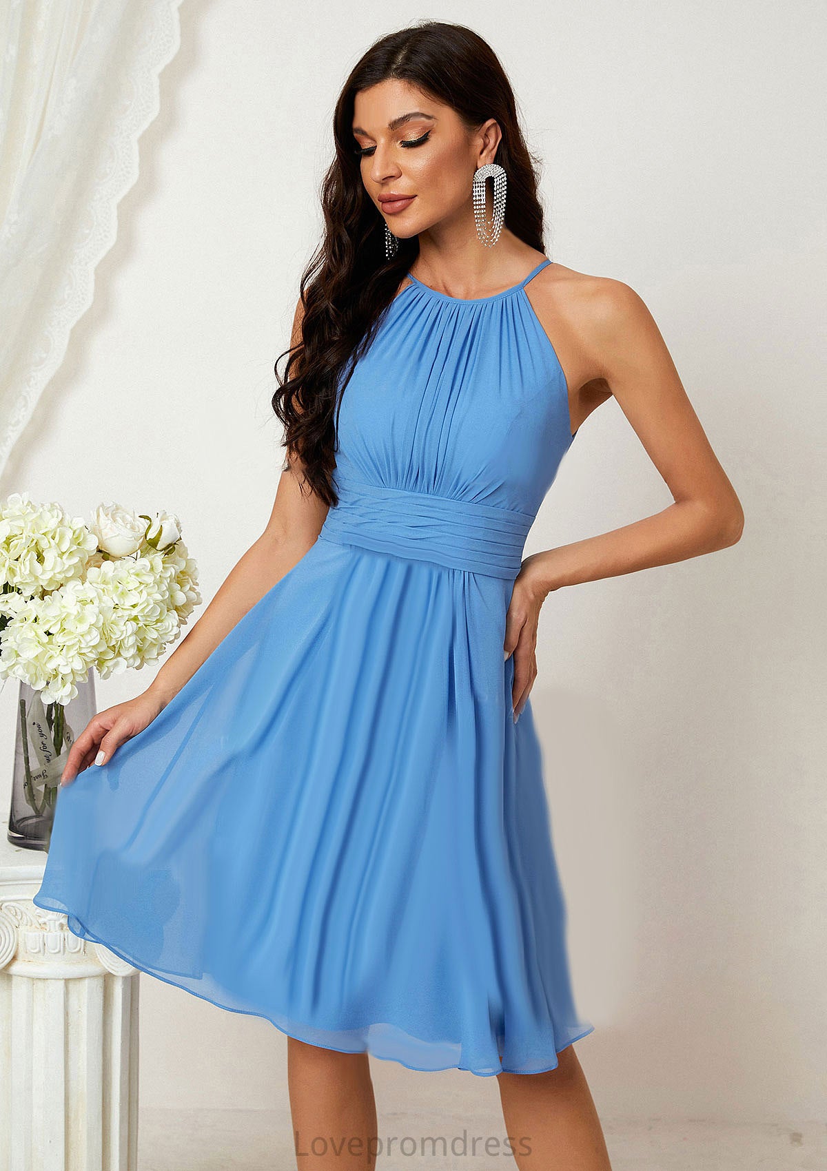 A-line Halter Sleeveless Knee-Length Chiffon Bridesmaid Dresses With Pleated    Audrey DYP0025324