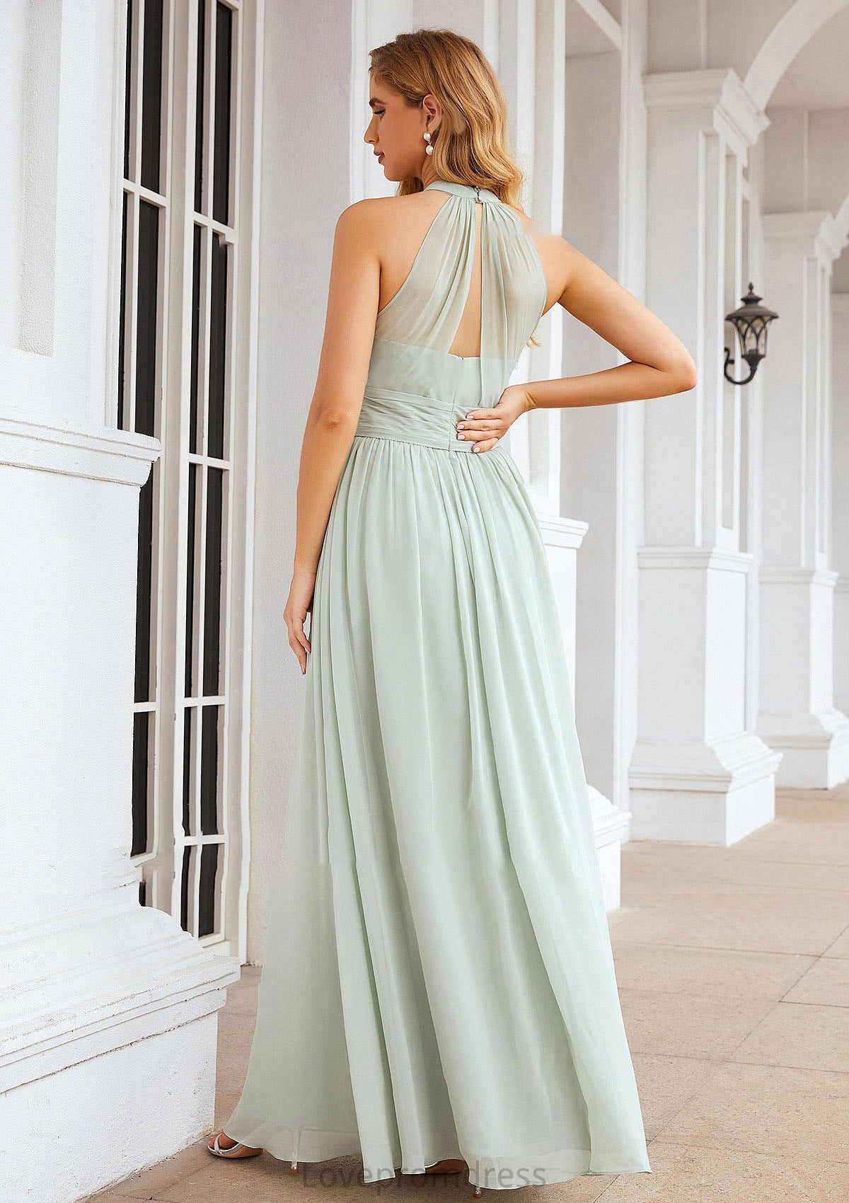 A-line High-Neck Sleeveless Long/Floor-Length Chiffon Bridesmaid Dresses With Pleated Amira DYP0025326