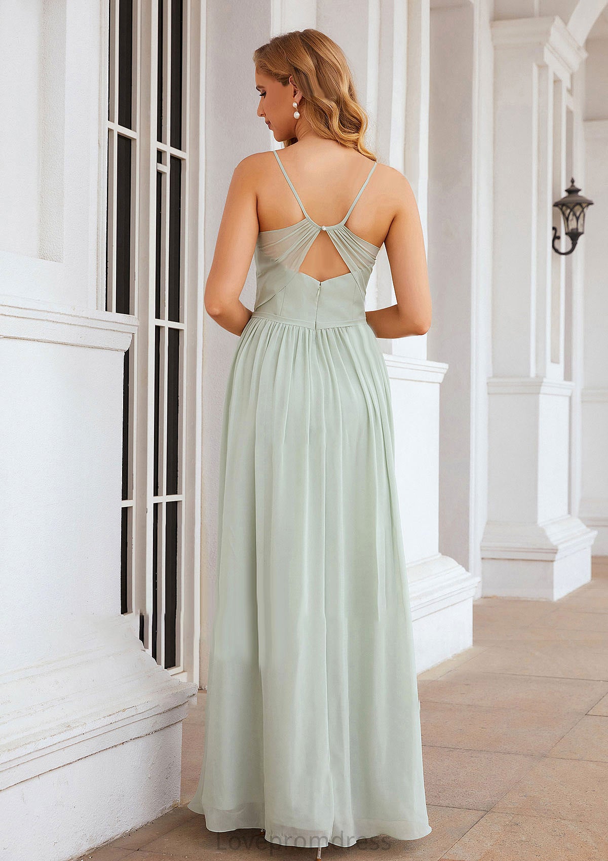 A-line V Neck Sleeveless Long/Floor-Length Chiffon Bridesmaid Dresses With Pleated Split Madyson DYP0025327