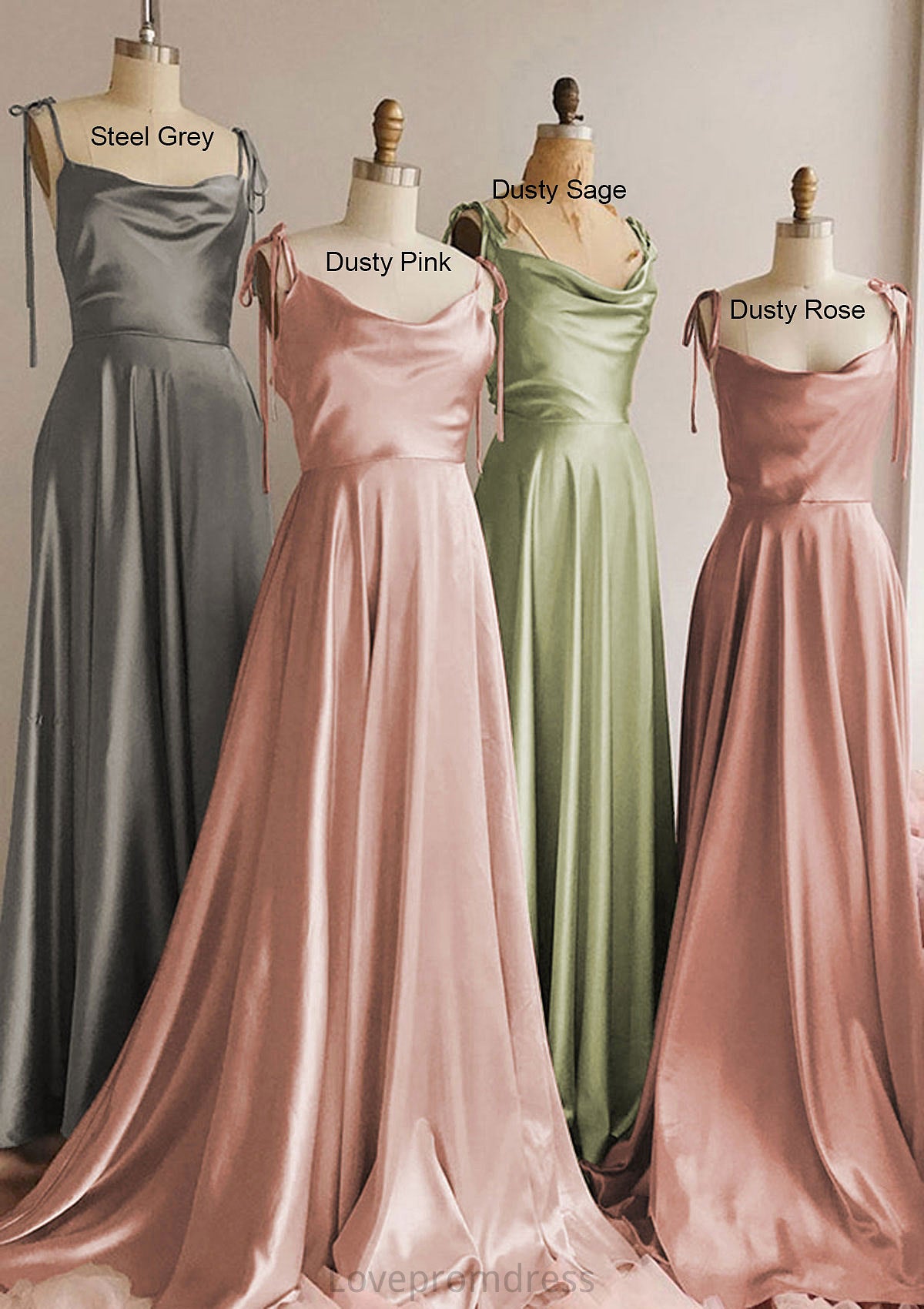 A-line Cowl Neck Spaghetti Straps Long/Floor-Length Charmeuse Bridesmaid Dresses With Split Amanda DYP0025330