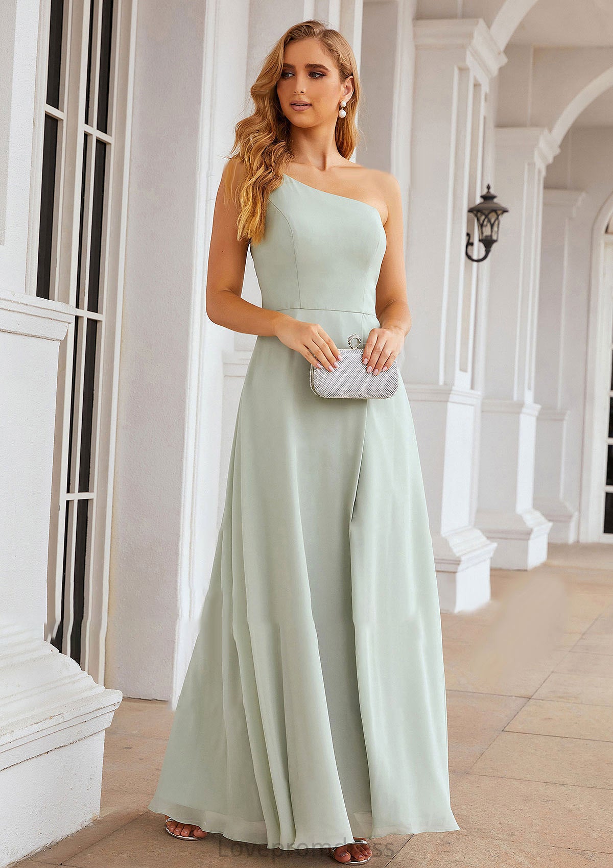 A-line One-Shoulder Sleeveless Long/Floor-Length Chiffon Bridesmaid Dresses With Split Leilani DYP0025333