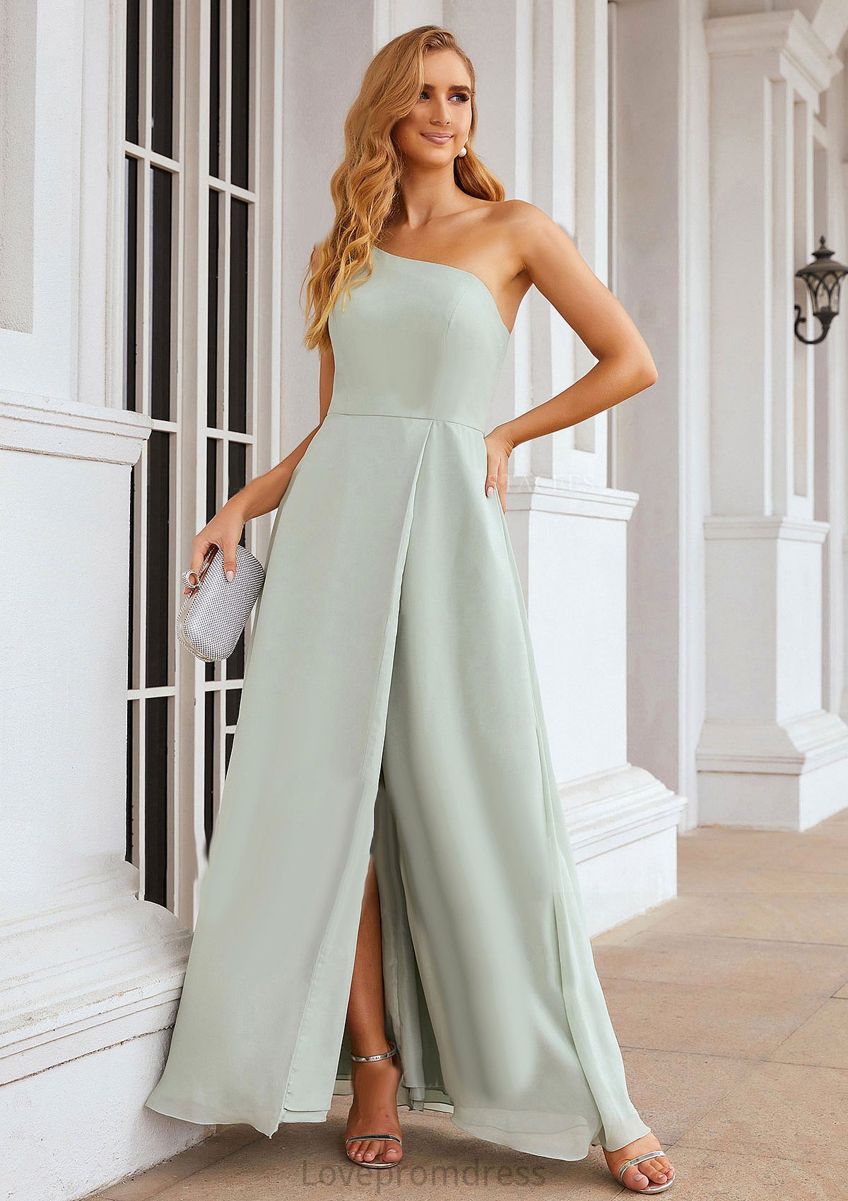 A-line One-Shoulder Sleeveless Long/Floor-Length Chiffon Bridesmaid Dresses With Split Leilani DYP0025333