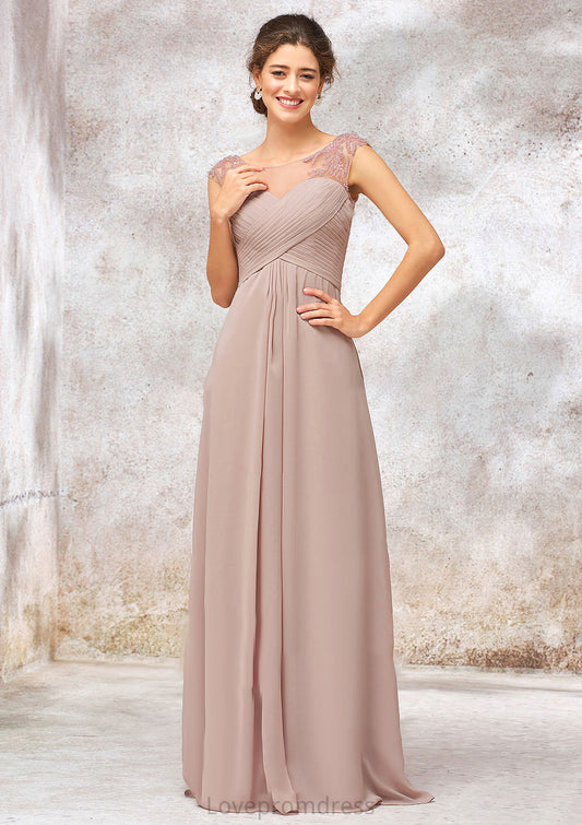 Illusion Neck Long/Floor-Length Chiffon A-line/Princess Bridesmaid Dresses  With Sequins Pleated Beading Nyla DYP0025334