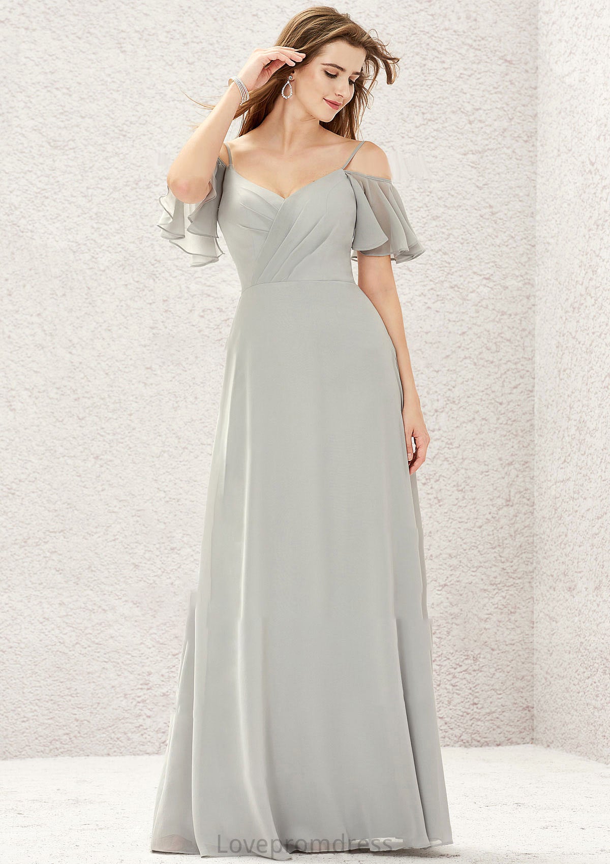 A-line Sweetheart Short Sleeve Long/Floor-Length Chiffon Bridesmaid Dresses With Pleated Katrina DYP0025338