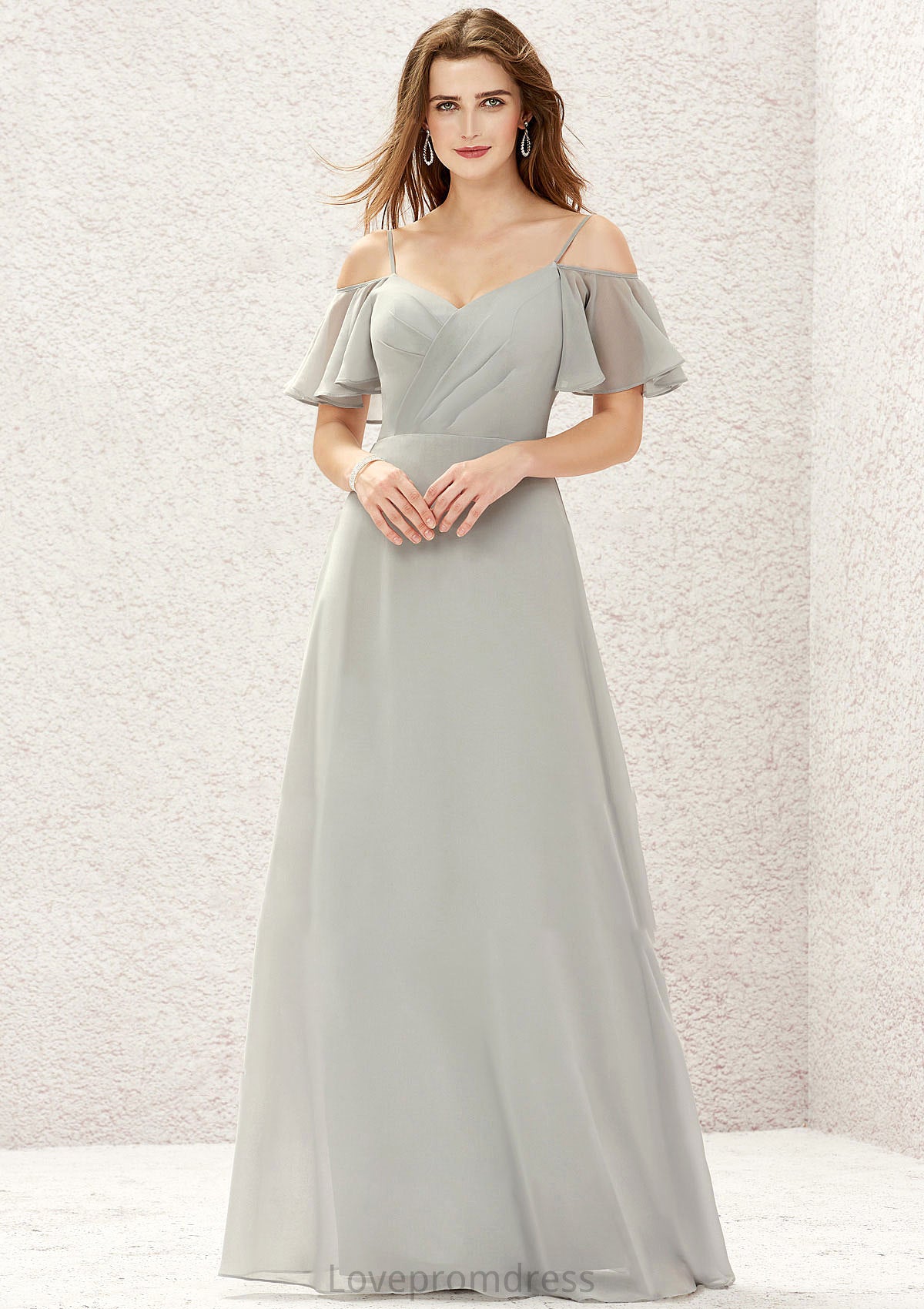 A-line Sweetheart Short Sleeve Long/Floor-Length Chiffon Bridesmaid Dresses With Pleated Katrina DYP0025338