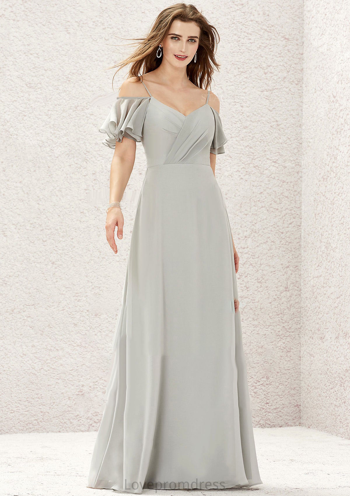 A-line Sweetheart Short Sleeve Long/Floor-Length Chiffon Bridesmaid Dresses With Pleated Katrina DYP0025338