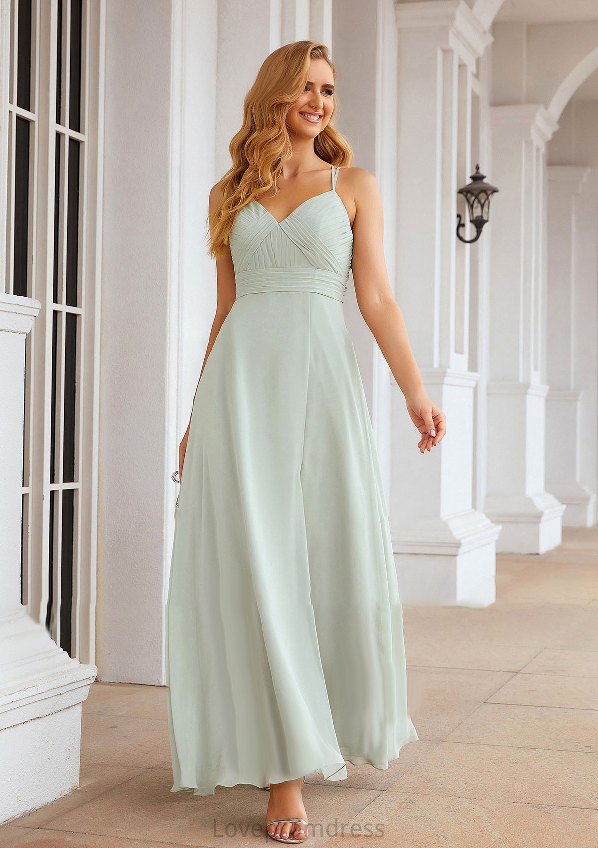 A-line Sweetheart Sleeveless Long/Floor-Length Chiffon Bridesmaid Dresses With Pleated Split.co.uk Evangeline DYP0025339