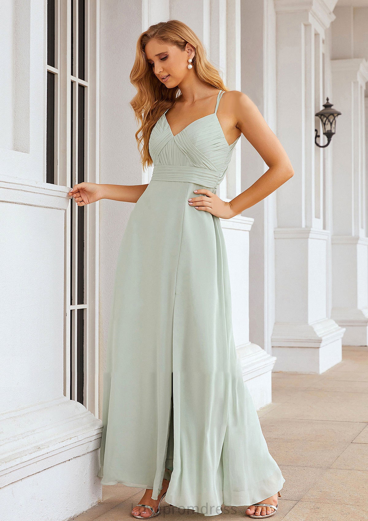 A-line Sweetheart Sleeveless Long/Floor-Length Chiffon Bridesmaid Dresses With Pleated Split.co.uk Evangeline DYP0025339