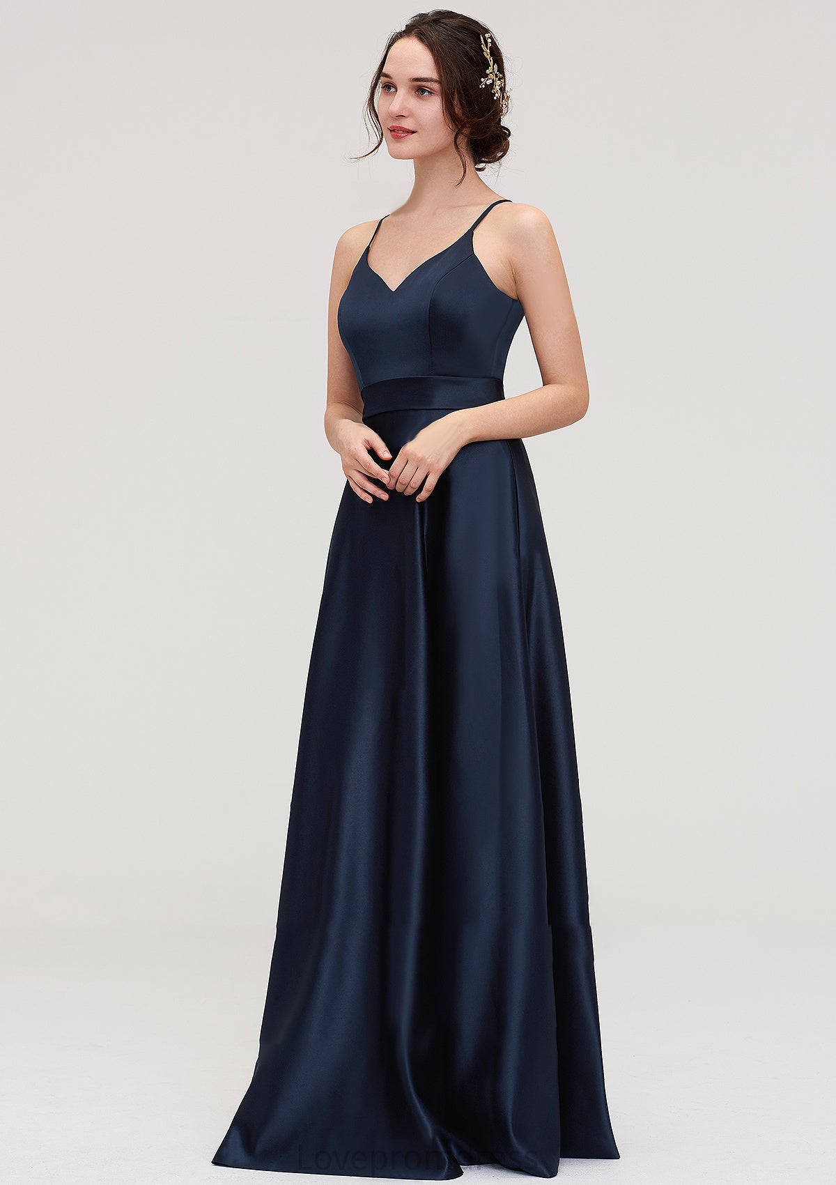 V Neck Sleeveless Long/Floor-Length Satin A-line/Princess Bridesmaid Dresseses Jewel DYP0025345