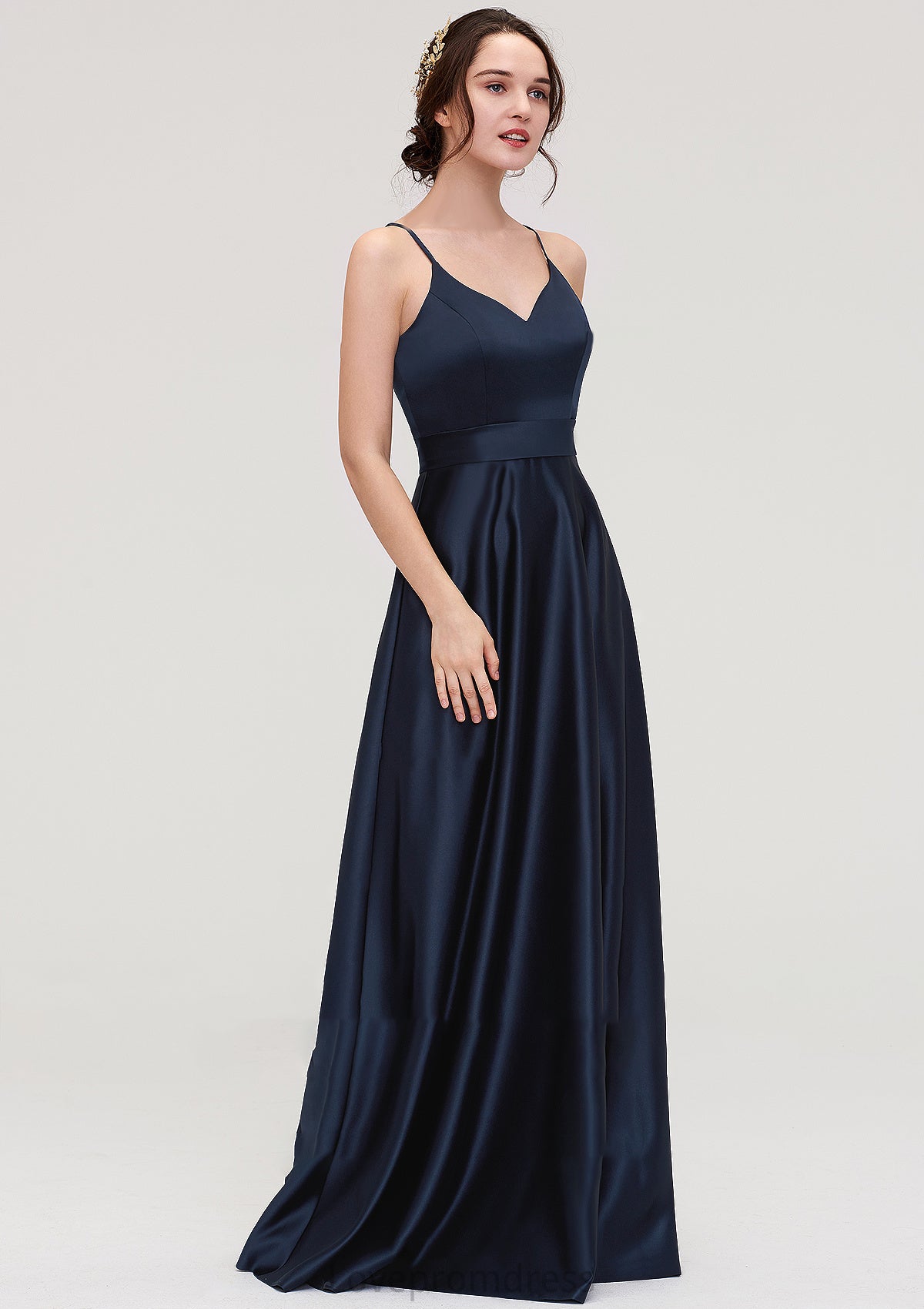 V Neck Sleeveless Long/Floor-Length Satin A-line/Princess Bridesmaid Dresseses Jewel DYP0025345