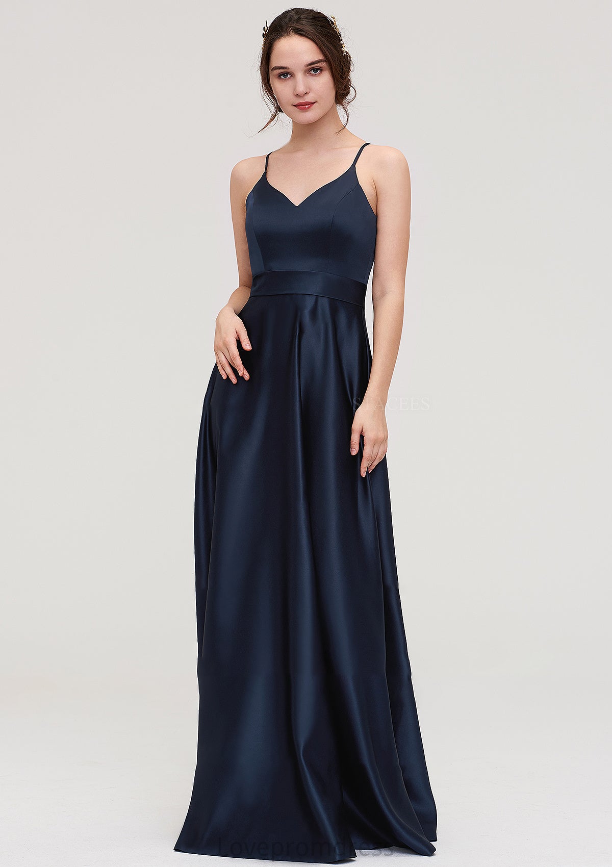 V Neck Sleeveless Long/Floor-Length Satin A-line/Princess Bridesmaid Dresseses Jewel DYP0025345