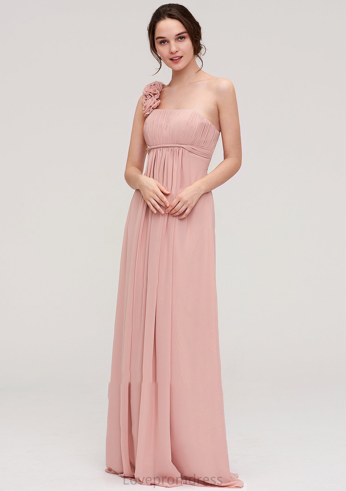 Sleeveless One-Shoulder Long/Floor-Length Chiffon A-line/Princess Bridesmaid Dresses With Pleated Flowers Selena DYP0025346