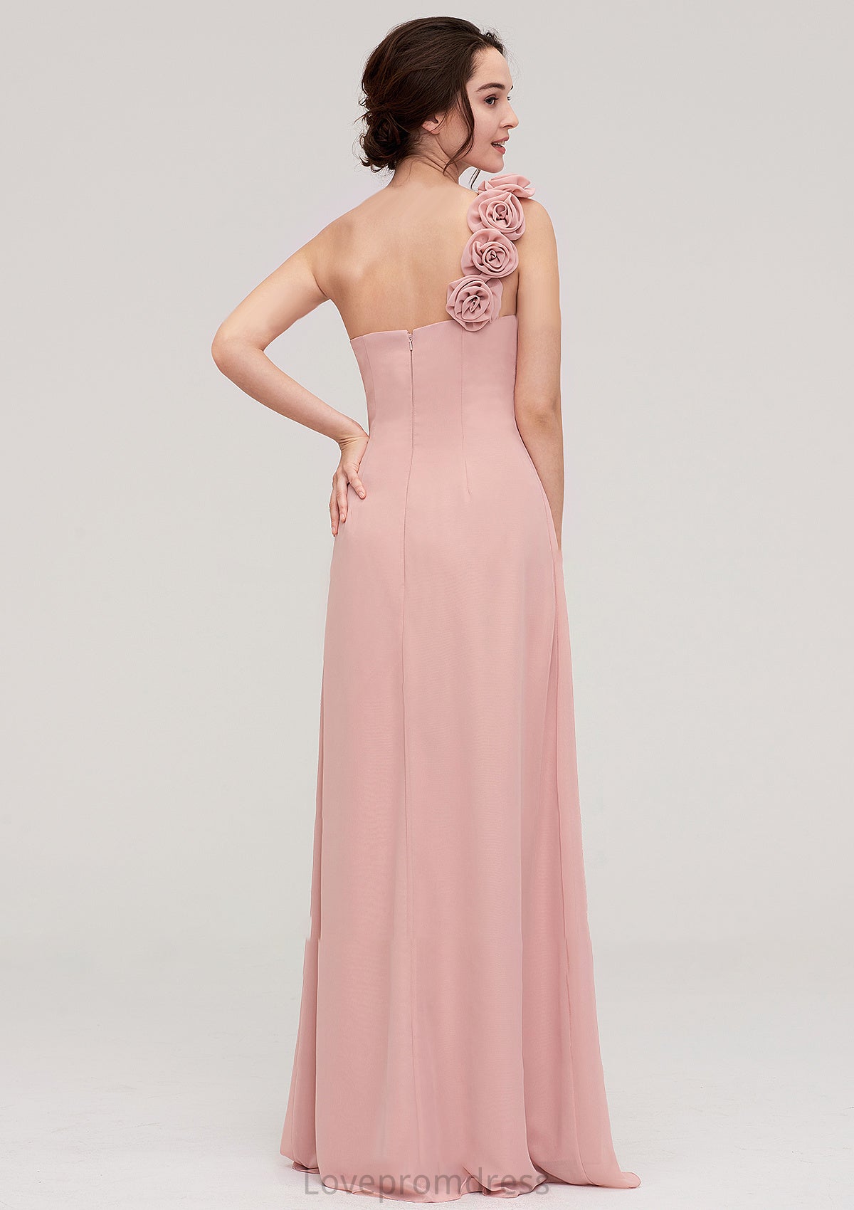 Sleeveless One-Shoulder Long/Floor-Length Chiffon A-line/Princess Bridesmaid Dresses With Pleated Flowers Selena DYP0025346