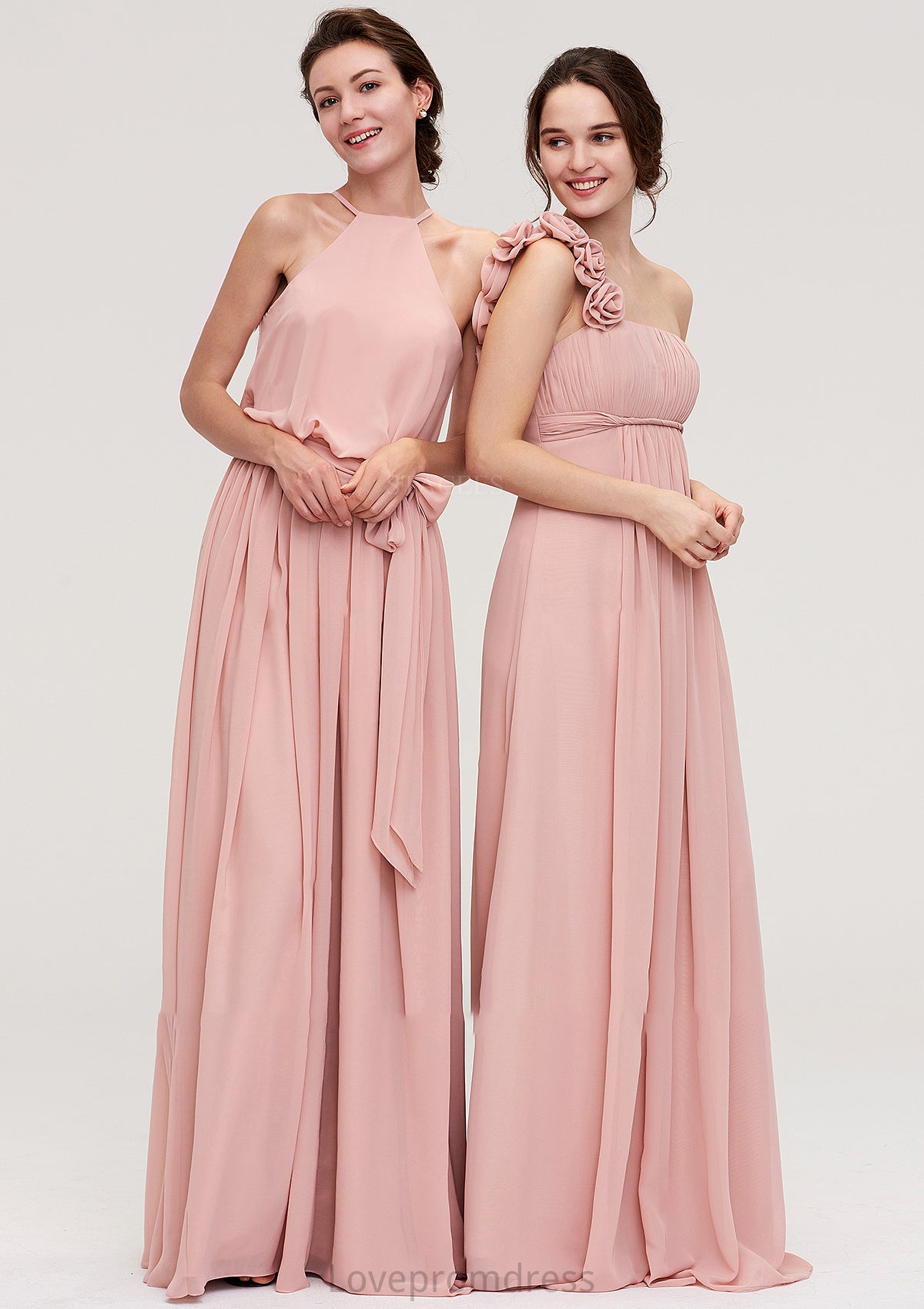 Sleeveless One-Shoulder Long/Floor-Length Chiffon A-line/Princess Bridesmaid Dresses With Pleated Flowers Selena DYP0025346