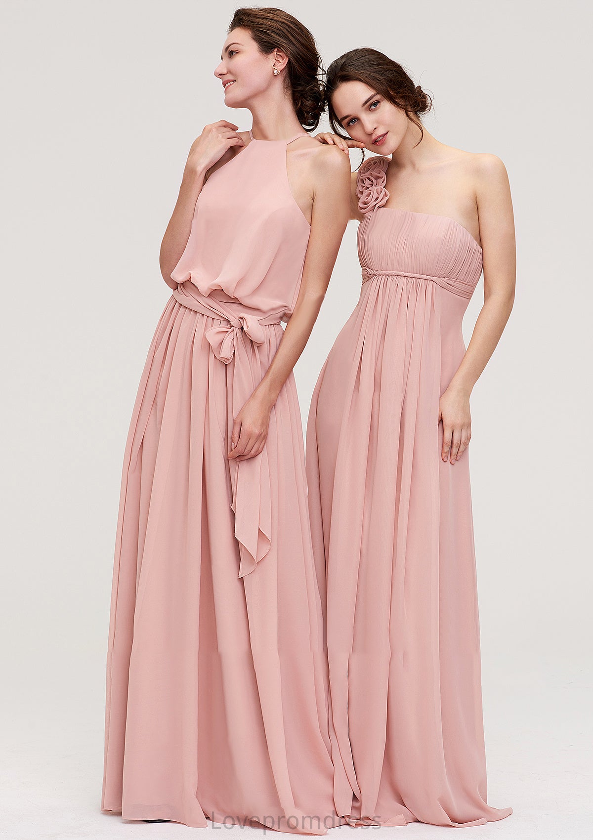 Sleeveless One-Shoulder Long/Floor-Length Chiffon A-line/Princess Bridesmaid Dresses With Pleated Flowers Selena DYP0025346