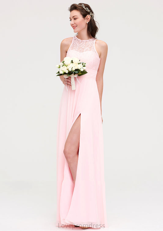 Sleeveless Scoop Neck Chiffon A-line/Princess Long/Floor-Length Bridesmaid Dresseses With Split Lace Abbie DYP0025349