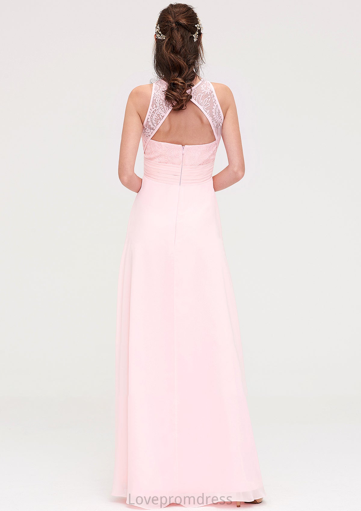 Sleeveless Scoop Neck Chiffon A-line/Princess Long/Floor-Length Bridesmaid Dresseses With Split Lace Abbie DYP0025349