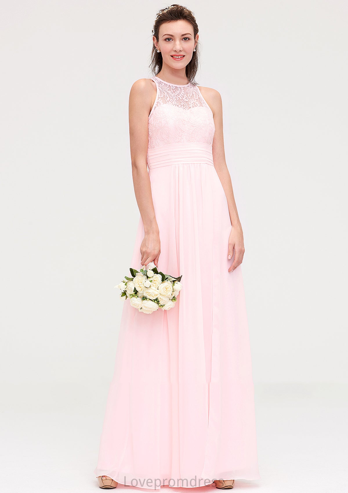 Sleeveless Scoop Neck Chiffon A-line/Princess Long/Floor-Length Bridesmaid Dresseses With Split Lace Abbie DYP0025349